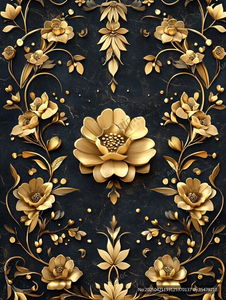 金色花卉浮雕裝飾圖案
