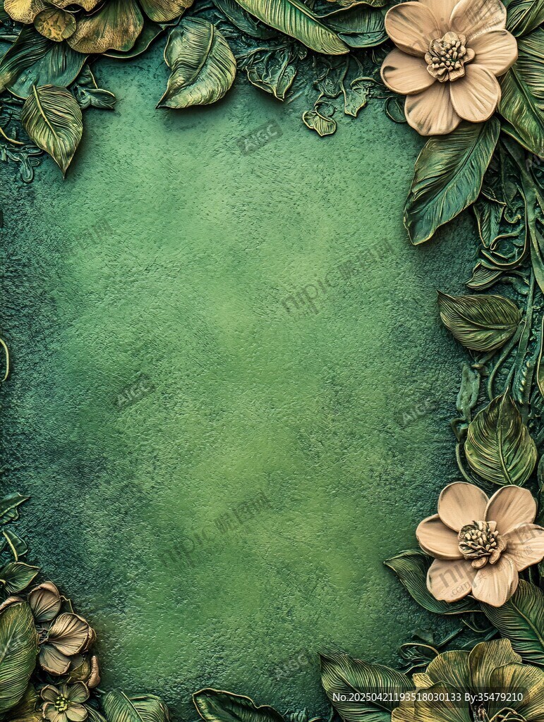 綠色花卉裝飾邊框背景圖