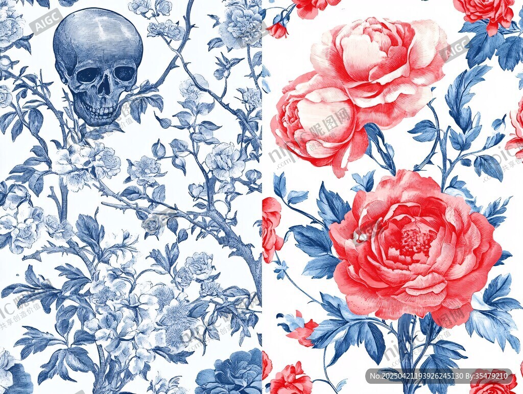 骷髏與花卉拼接圖案