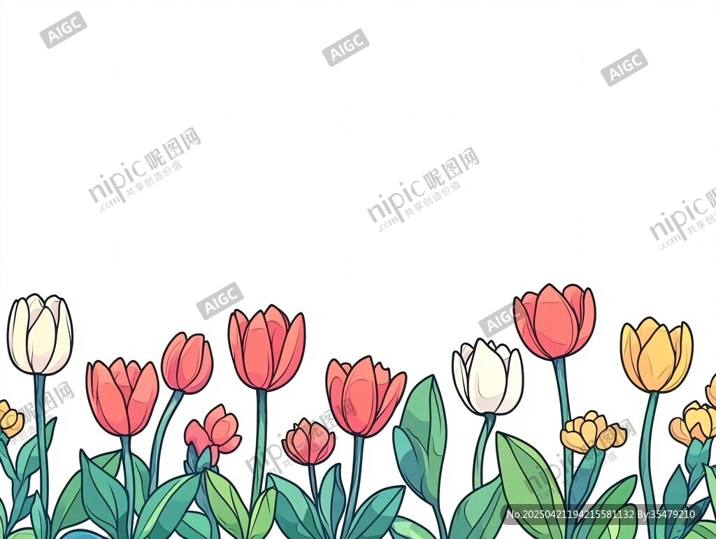 繽紛郁金香花卉邊框插畫