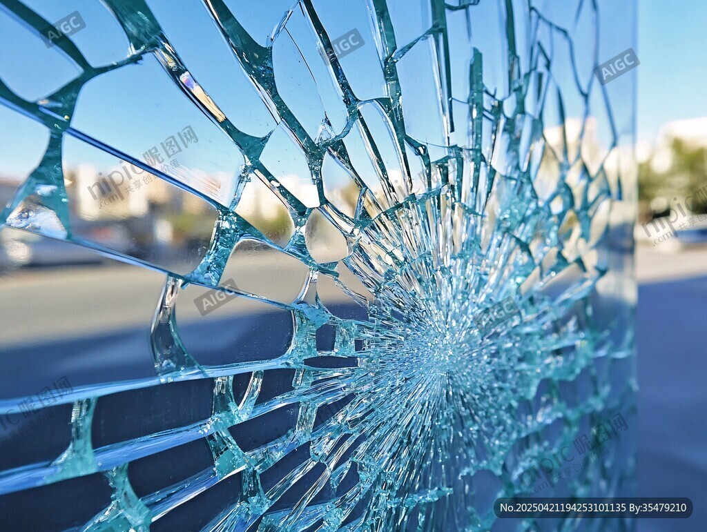 破裂的汽車擋風玻璃特寫