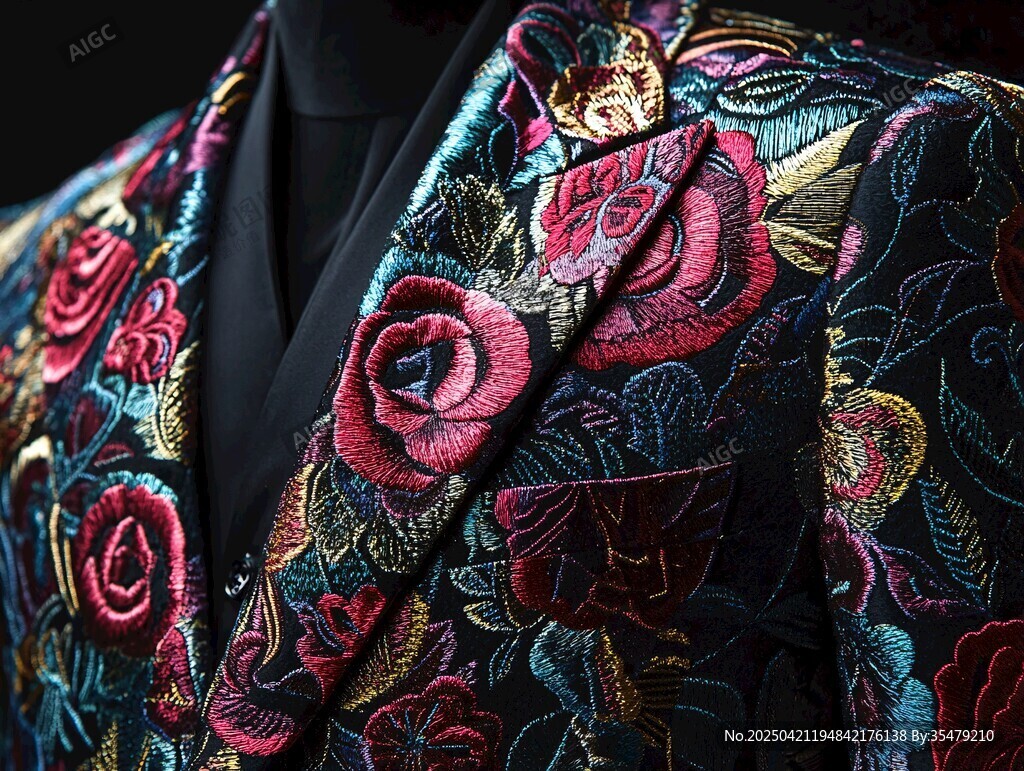 華麗刺繡花卉男士西裝外套