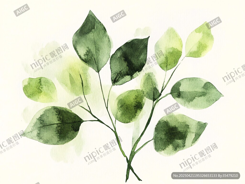 水彩綠葉插畫