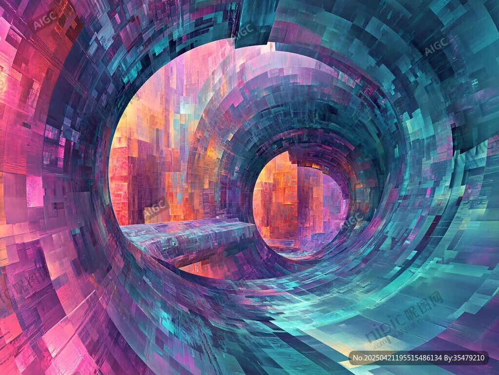 夢(mèng)幻炫彩的抽象隧道空間