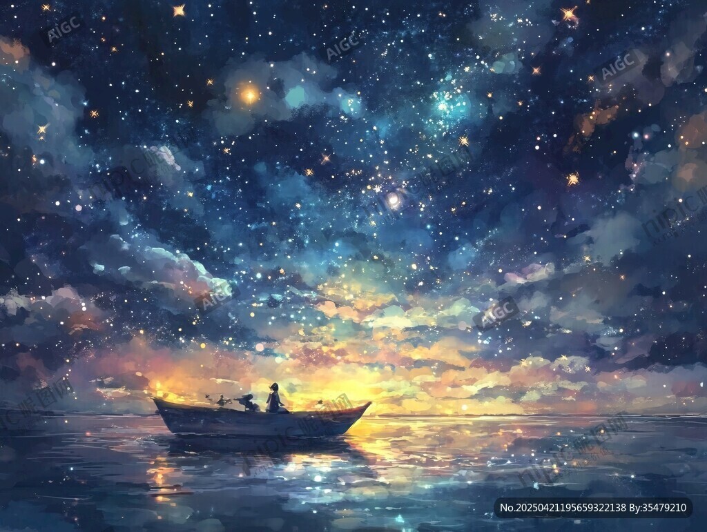 星夜孤舟上的靜謐時光