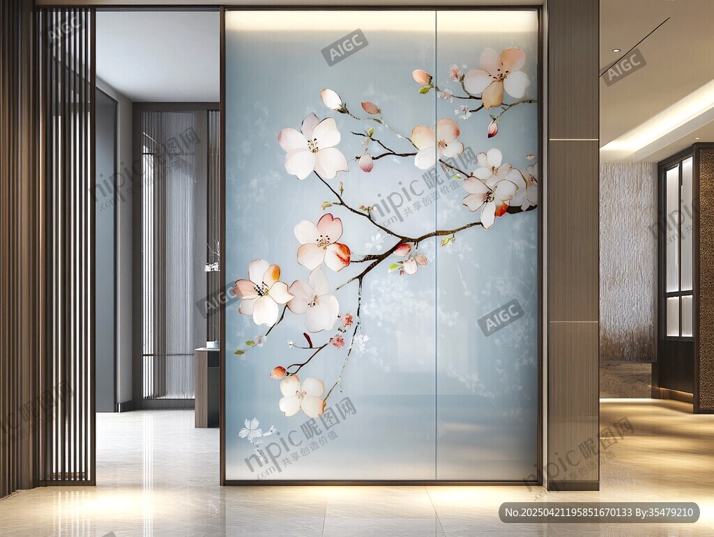 中式玉蘭花玄關(guān)背景墻