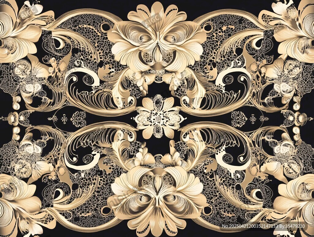 金色復(fù)古花卉裝飾圖案