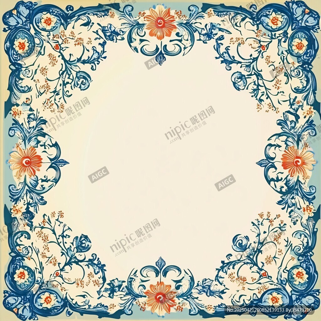 復(fù)古花卉邊框裝飾圖案