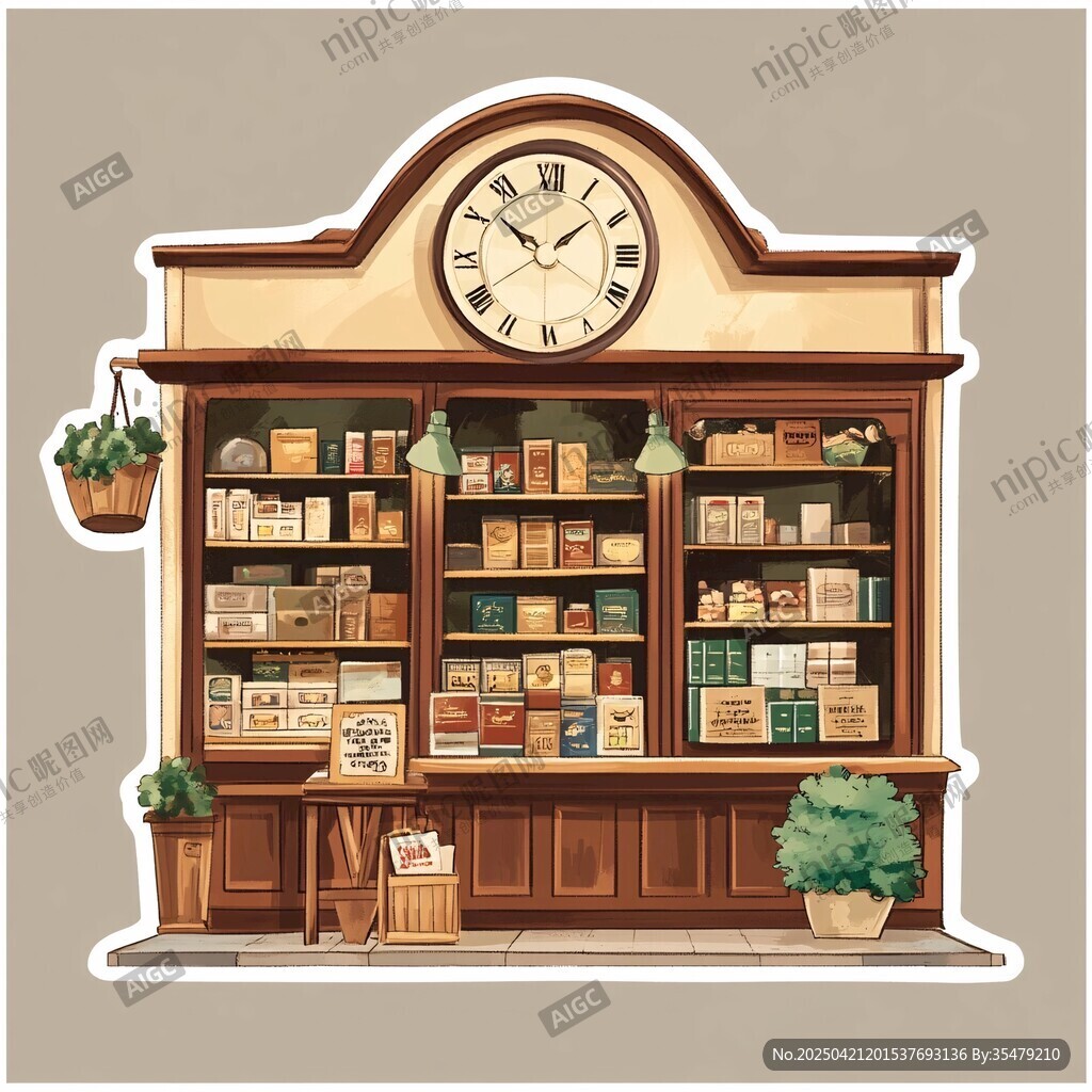 復古風格的溫馨藥店插畫