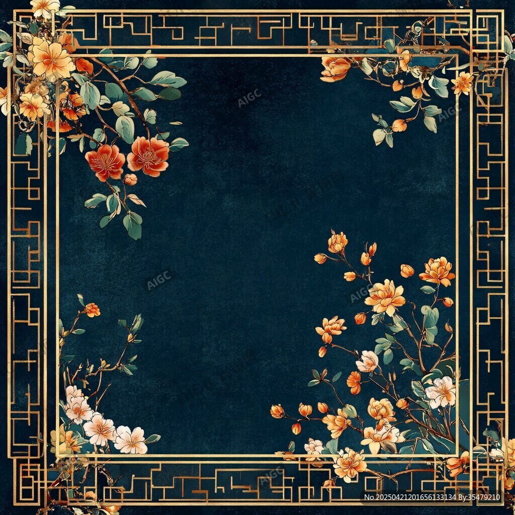 中式花卉邊框背景圖