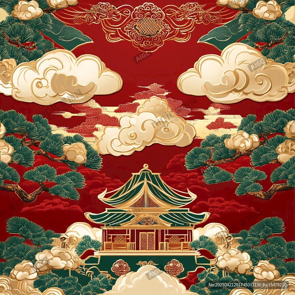 中式傳統(tǒng)宮殿云松祥瑞圖