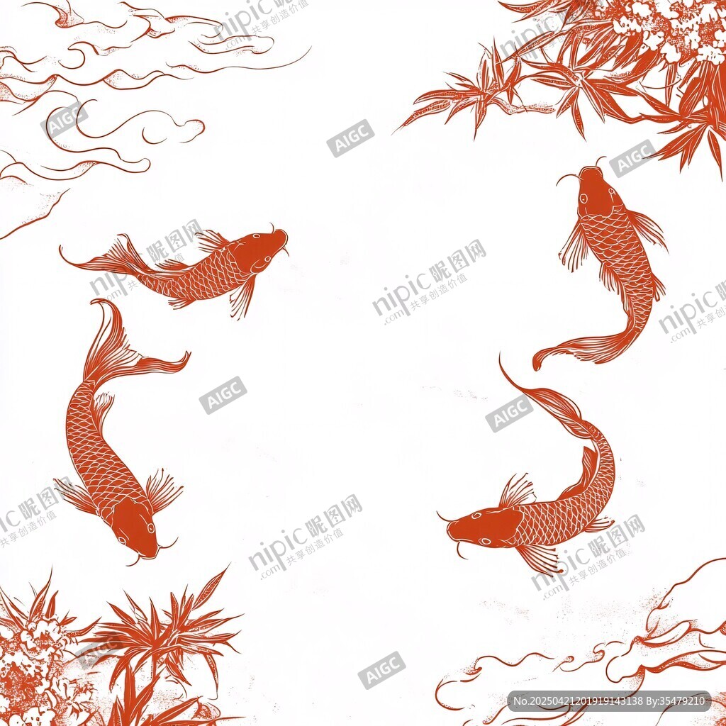 中式錦鯉祥瑞圖案插畫