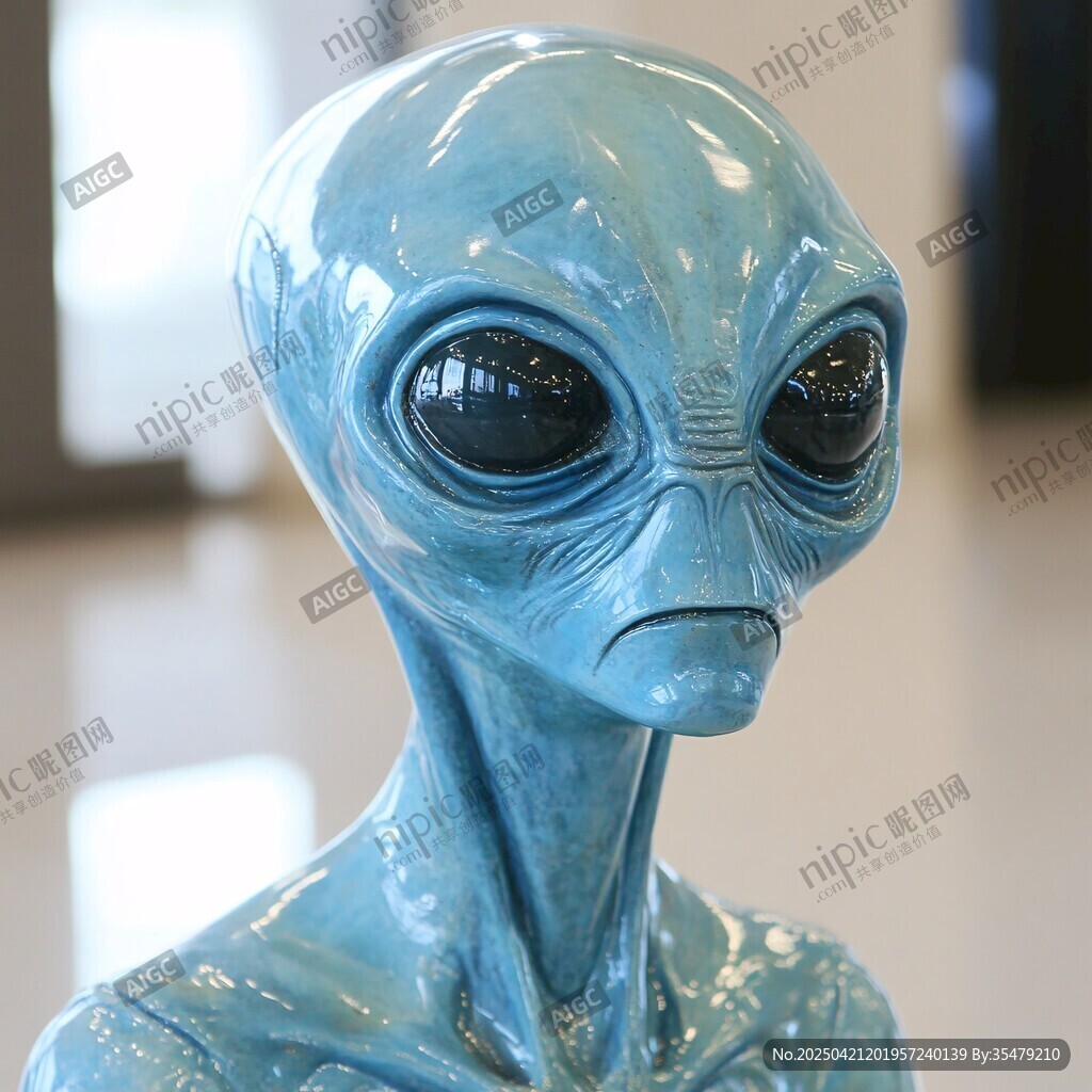 藍色外星生物頭部雕塑