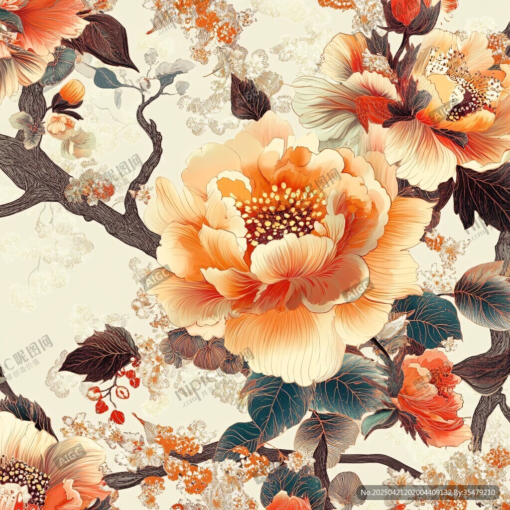 中式繁花錦簇花卉圖案