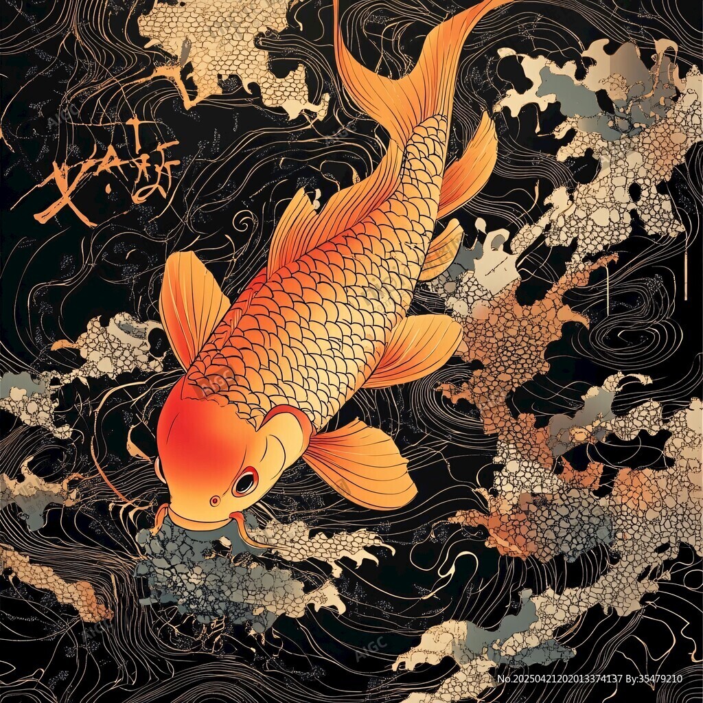 錦鯉暢游于水墨風云間