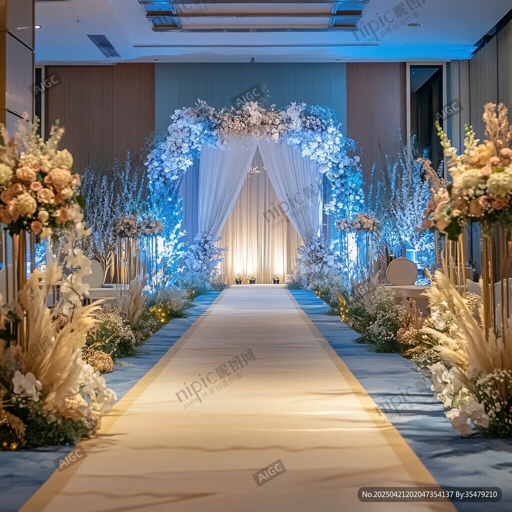 夢幻藍白婚禮浪漫儀式區(qū)