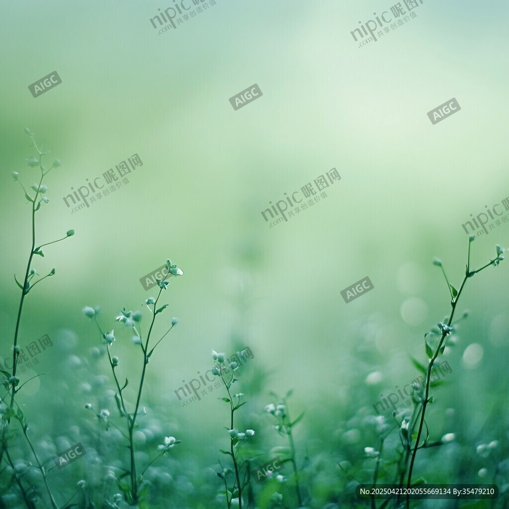 嫩綠野草的清新自然景象
