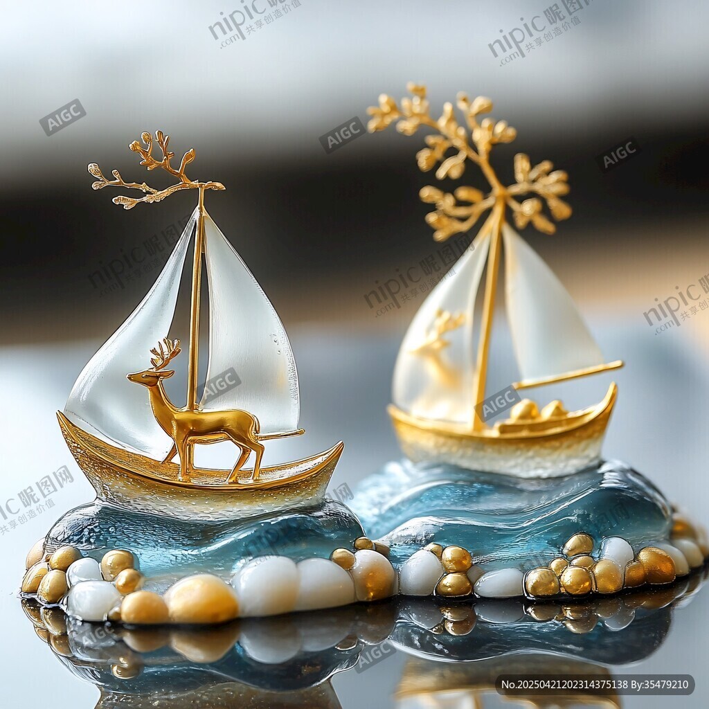 夢幻金船擺件 精致藝術風