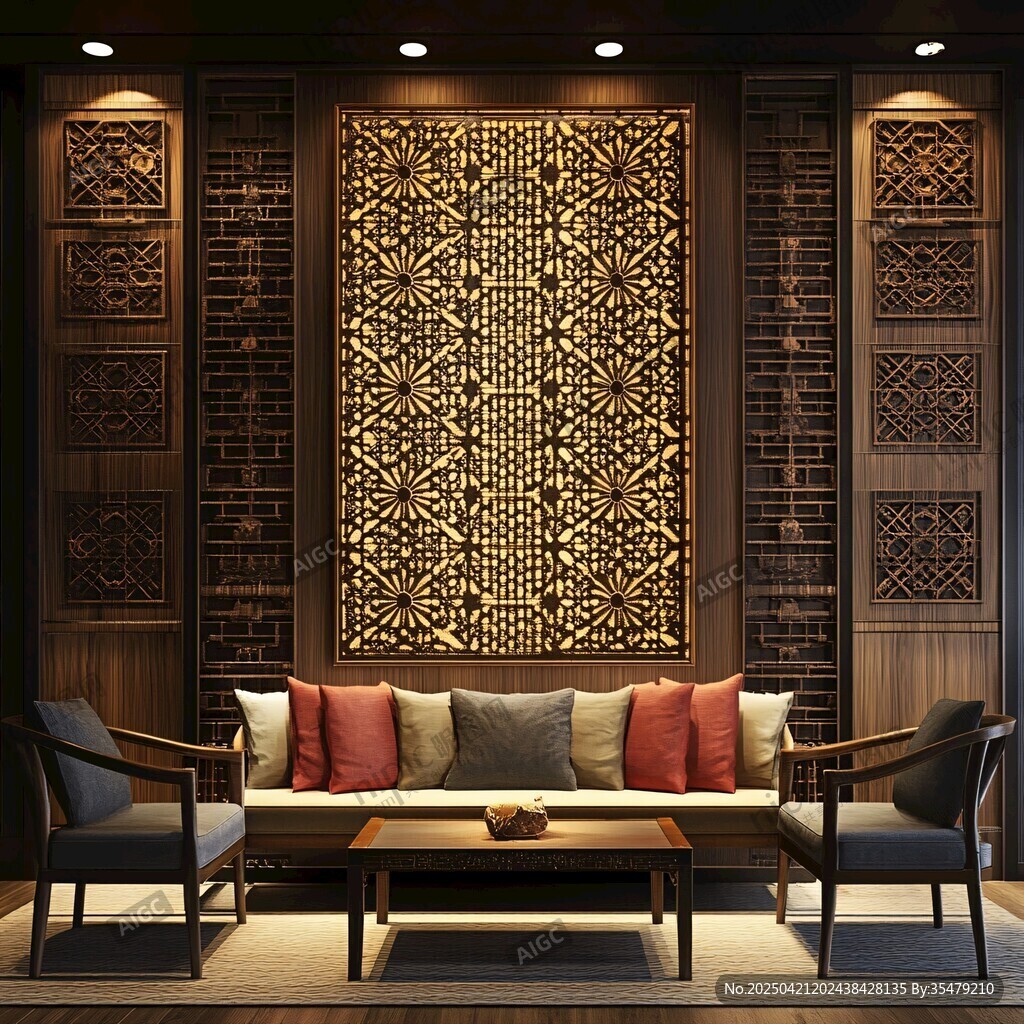 中式客廳木雕背景墻設(shè)計(jì)