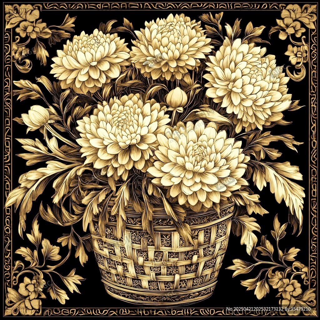 金色菊花籃精致裝飾畫