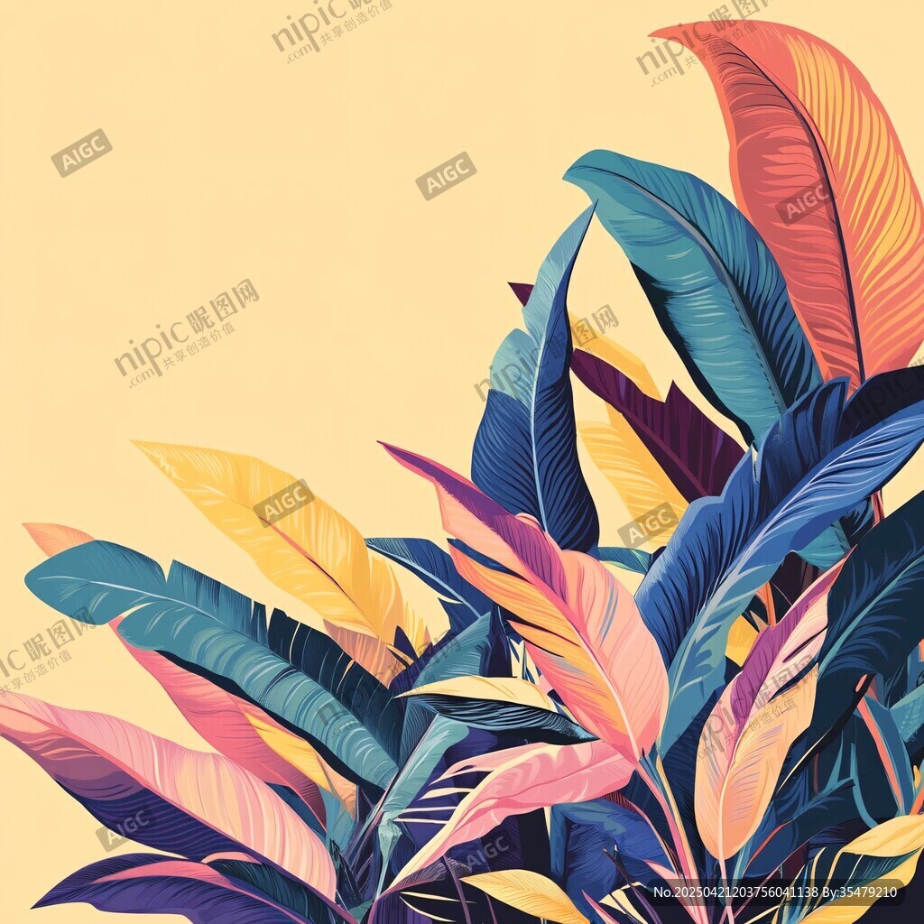 多彩熱帶植物插畫