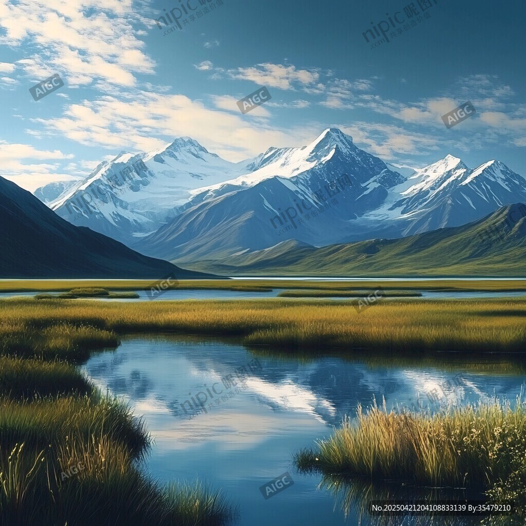 雪山下的寧靜湖泊美景