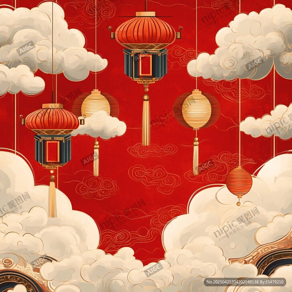 紅燈籠飄于云海中式景