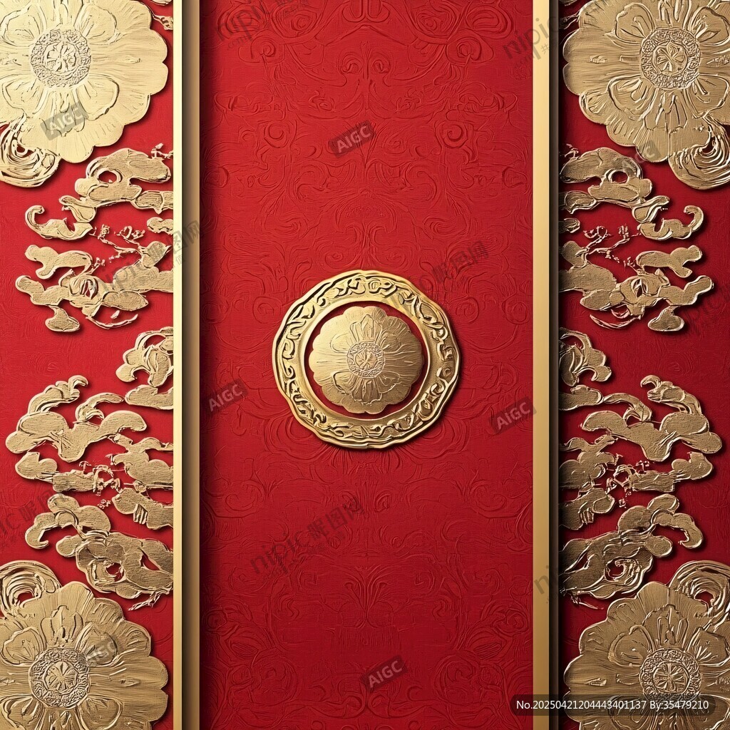 中式紅金古典花紋背景圖