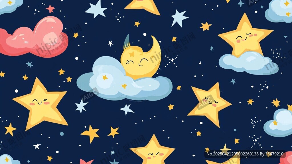 夢(mèng)幻星空月夜云朵圖案