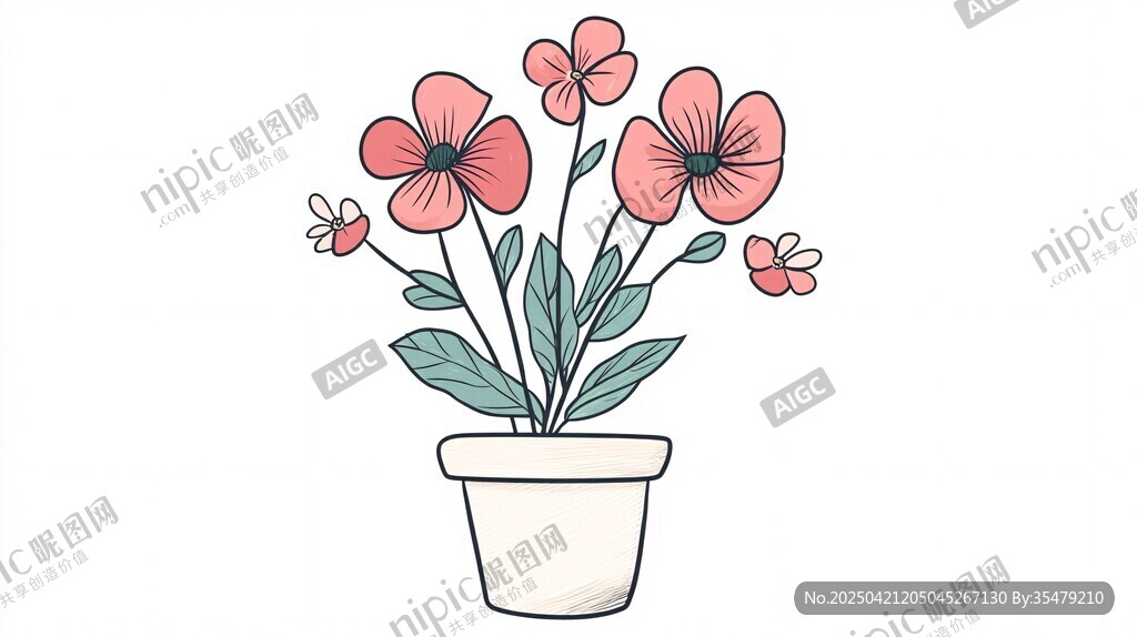 盆栽花卉插畫