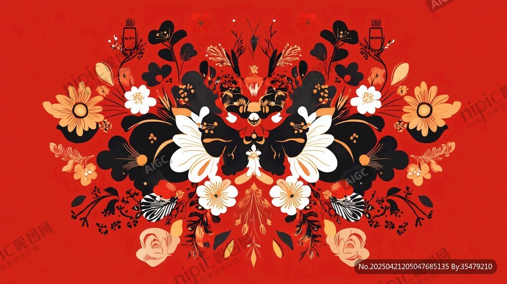 中式花卉蝴蝶喜慶裝飾畫(huà)