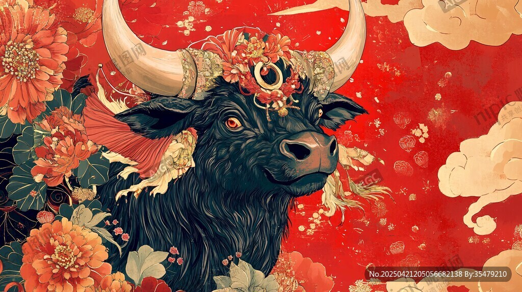 牛年祥瑞 繁花簇擁的神牛