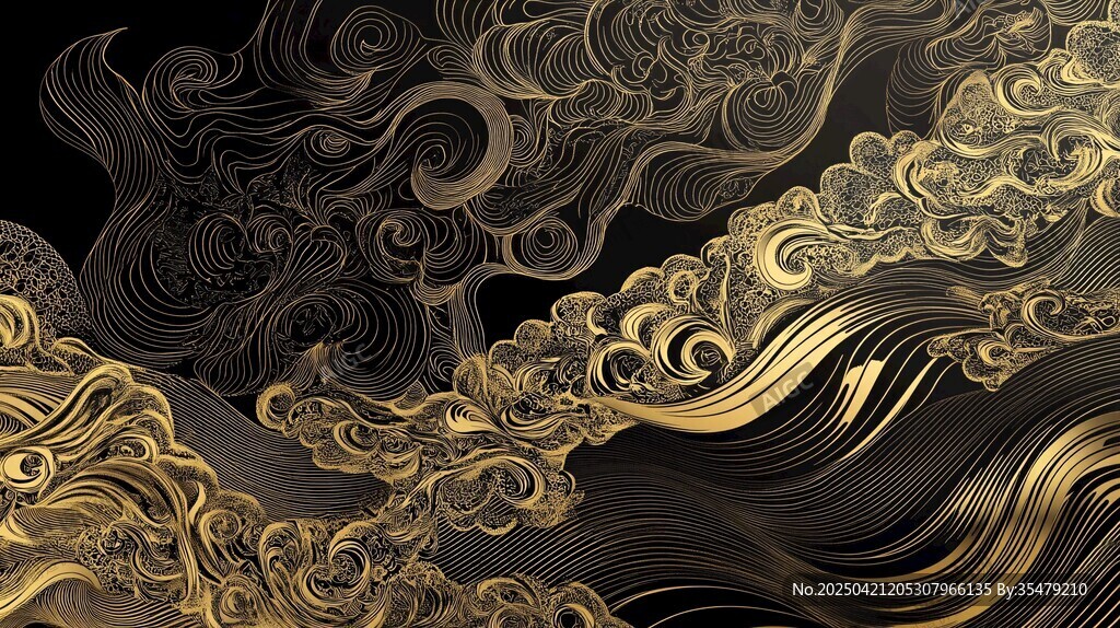 黑金中式云紋華麗背景圖