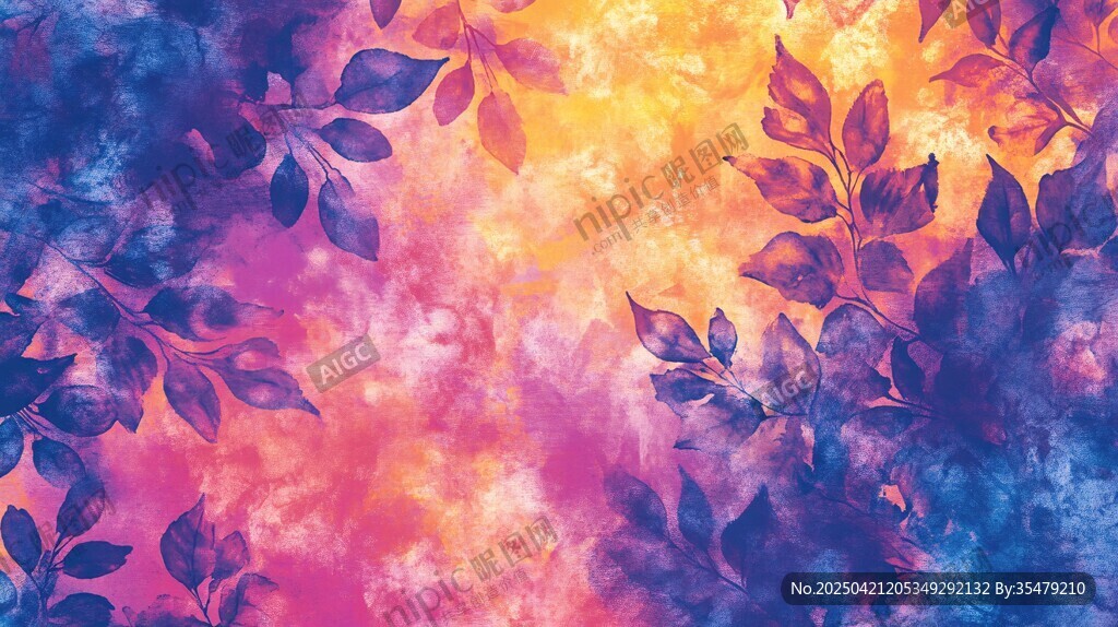 夢幻花葉水彩背景圖案