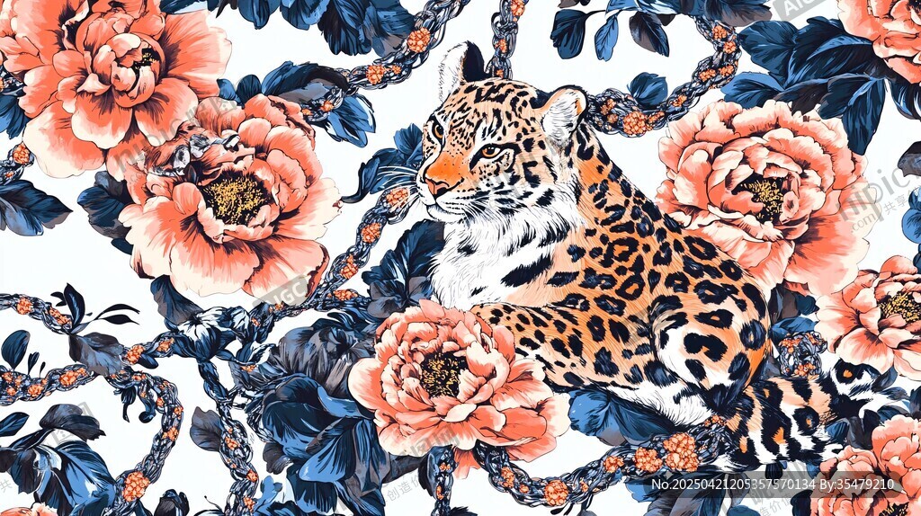 豹與繁花的夢幻圖案
