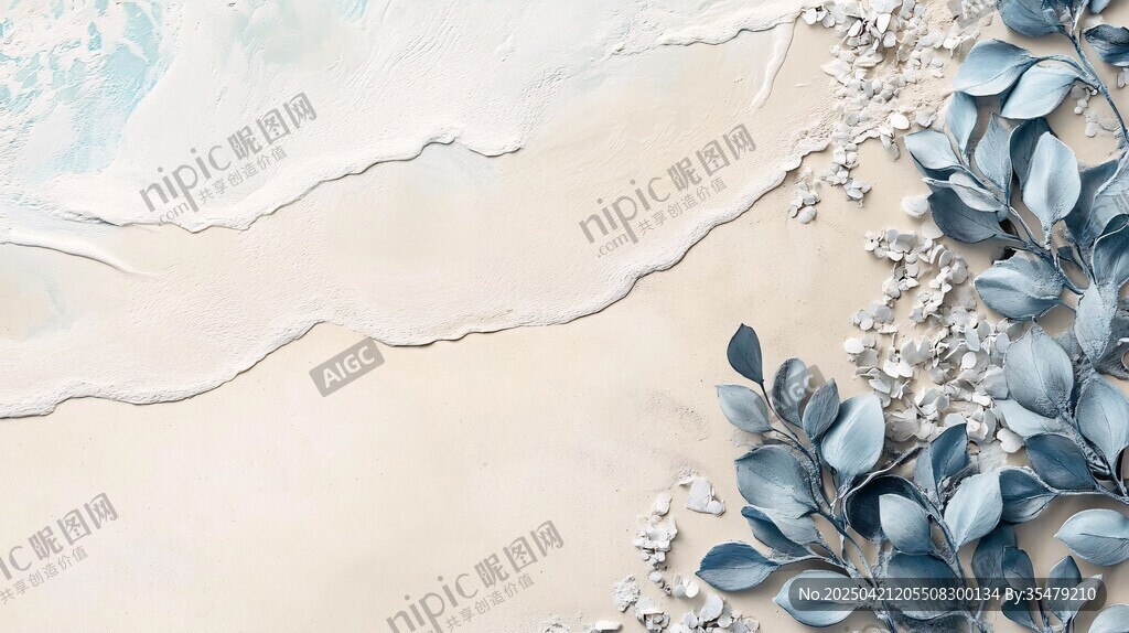 淡彩背景下的藍(lán)葉花卉裝飾