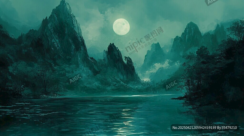 月夜下的靜謐山水畫卷