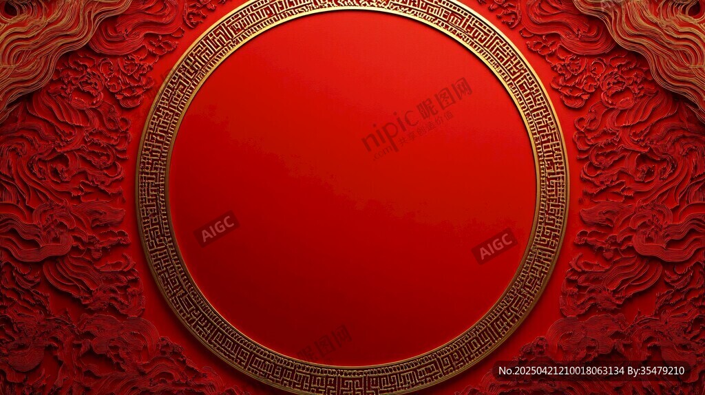 中式紅底金紋圓形背景圖