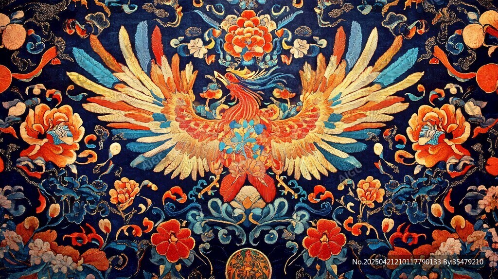 鳳凰花卉刺繡圖案藝術