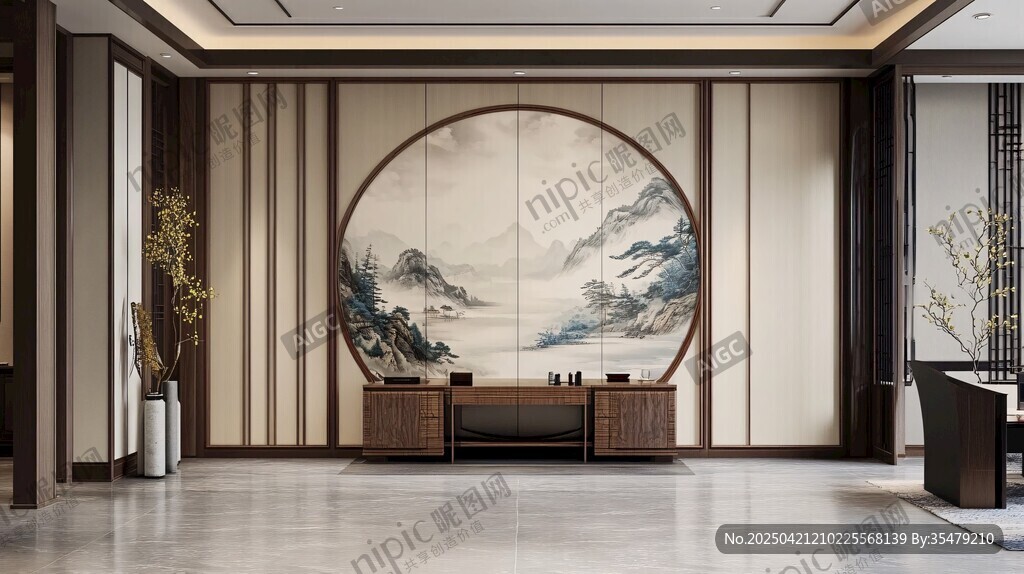 中式雅致客廳 山水圓畫點(diǎn)綴