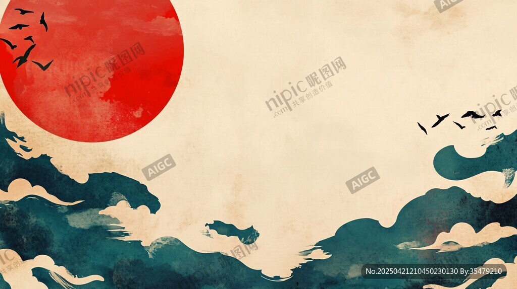 紅日云海飛鳥(niǎo)中式意境圖