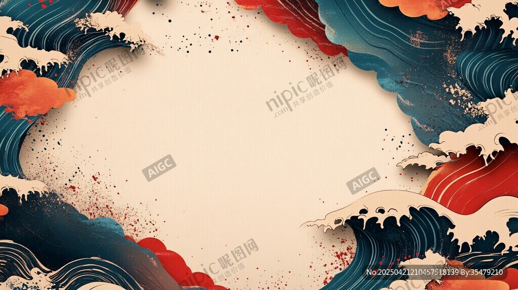 中式海浪邊框背景圖