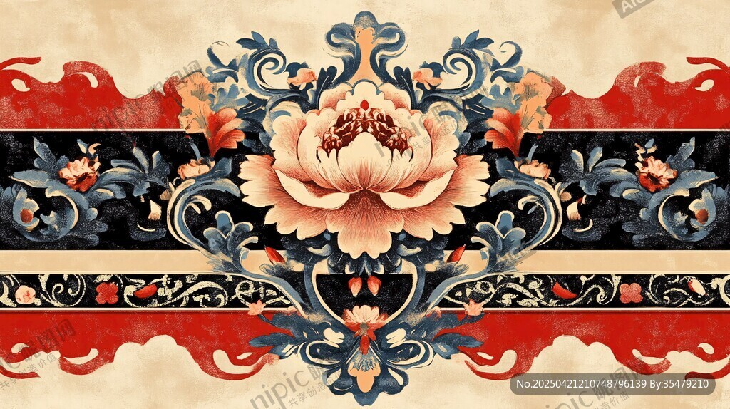 中式傳統(tǒng)牡丹花卉紋飾圖案