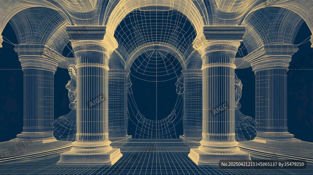 3D線條勾勒的古典建筑空間