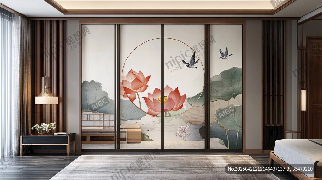 中式臥室之雅致荷花屏風(fēng)