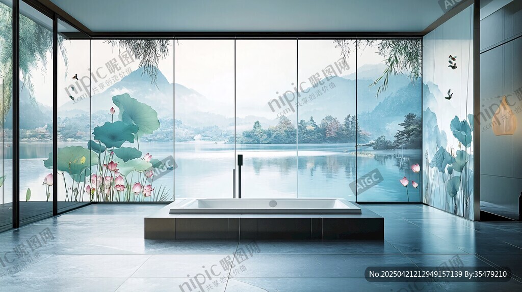 中式雅致浴室湖景風(fēng)光