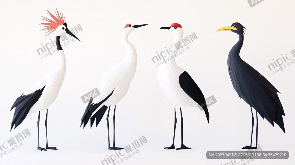 四只姿態優雅的珍稀鳥類