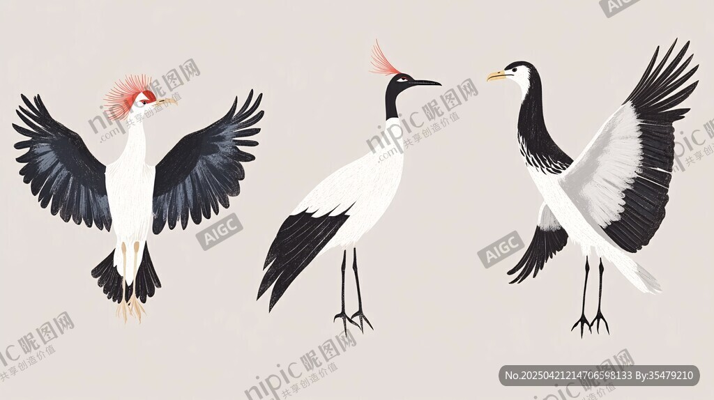 三只丹頂鶴姿態(tài)各異圖