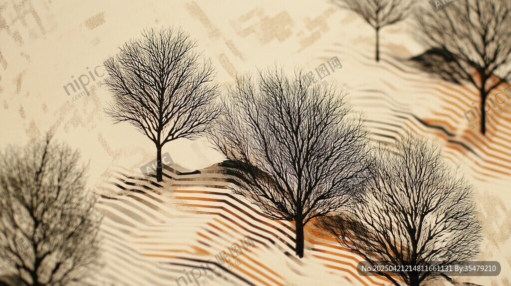 冬日枯樹風景圖