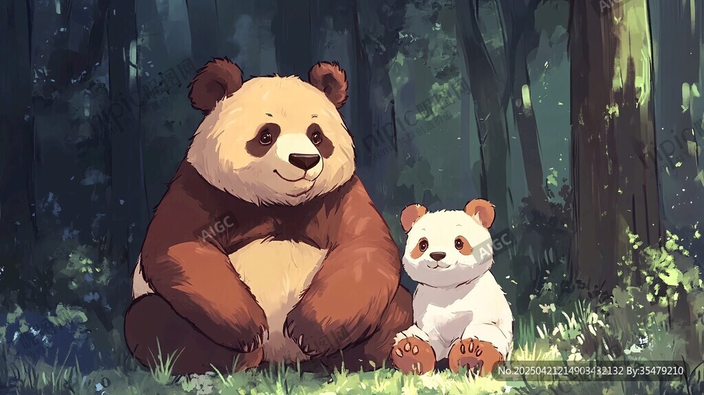 熊貓母子森林溫馨時光